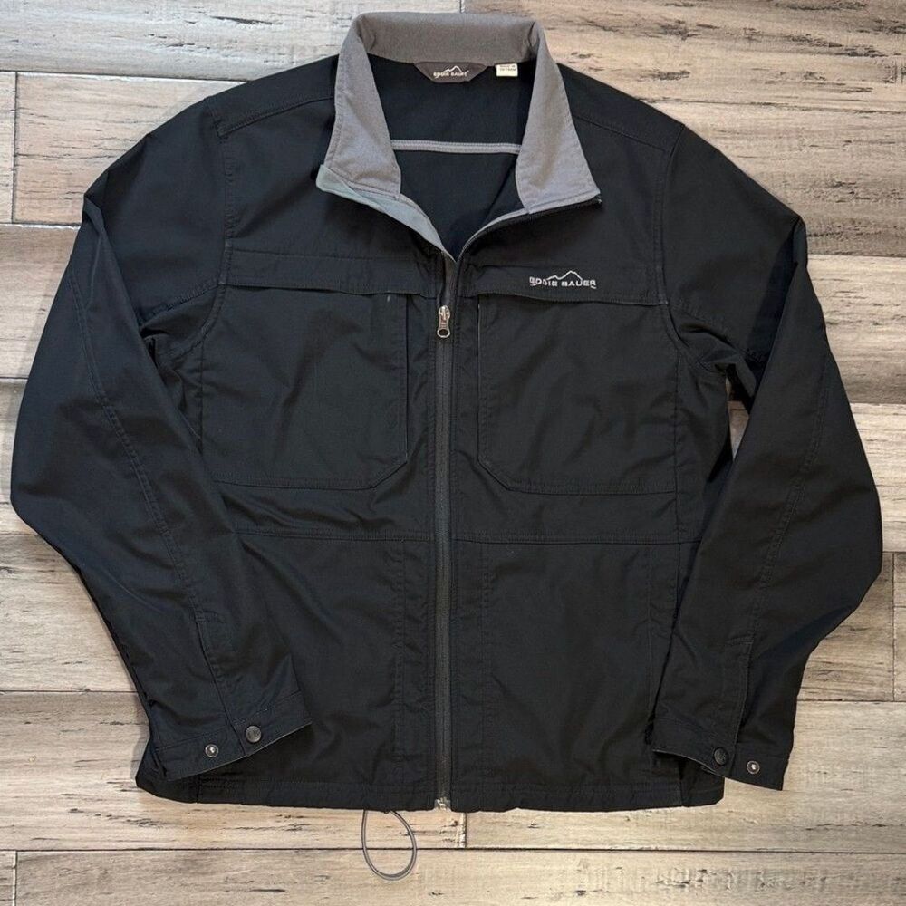Eddie Bauer Black Lightweight Zip Jacket with Gray Collar